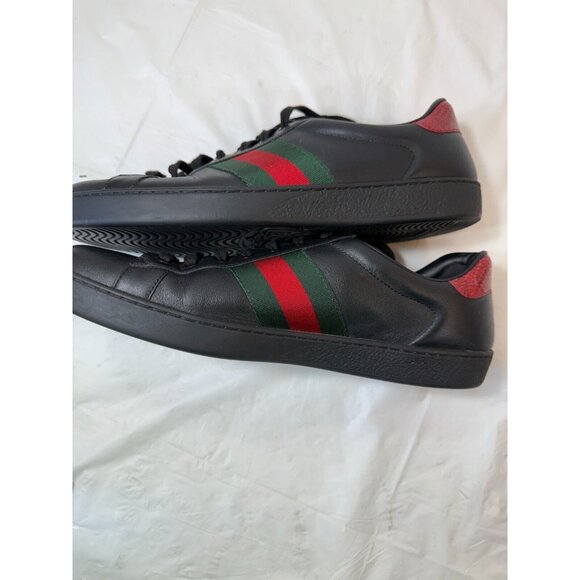 Gucci Ace Black Leather Python Embossed Leather Lace Up Sneakers Men size12 - Picture 9 of 16